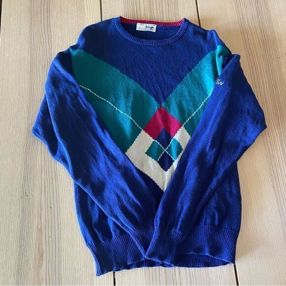 Vintage Pringle of Scotland Cotton Knit argyle Sweater Size M - Picture 1 of 5